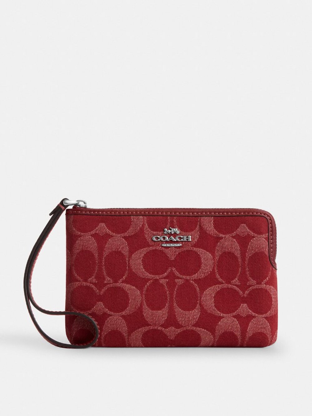 Coach Corner Zip Wristlet In Signature Denim